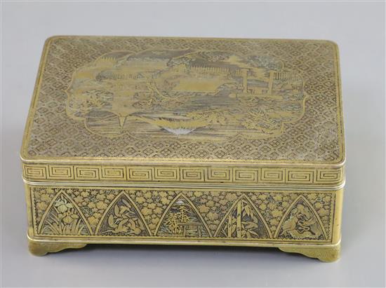 A fine Japanese gold and silver damascened iron box by Komai, Meiji period, W. 13.7cm